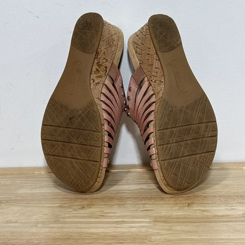 BareTraps Light Pink Silver Studded Strappy Fritsy Cork Wedge Sandals 8‎ M